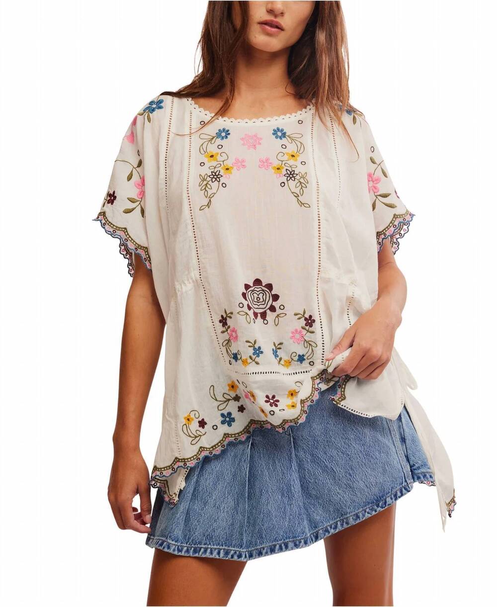 NEW FREE PEOPLE danielle embroidered top in white